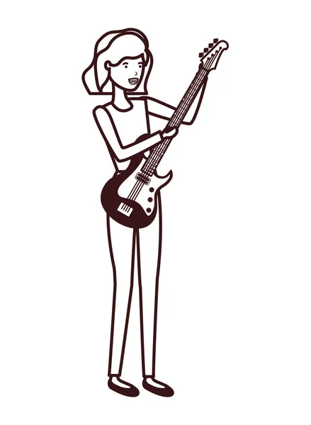 Jeune femme avec personnage de guitare électrique — Image vectorielle