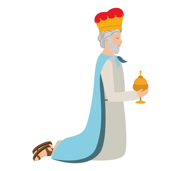 Wise man down on my knees manger character — Stock Vector