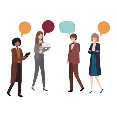 Grup insanlar iş ile konuşma balonu