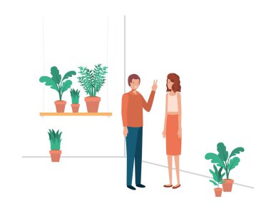 ev bitki avatar karakteri ile genç çift