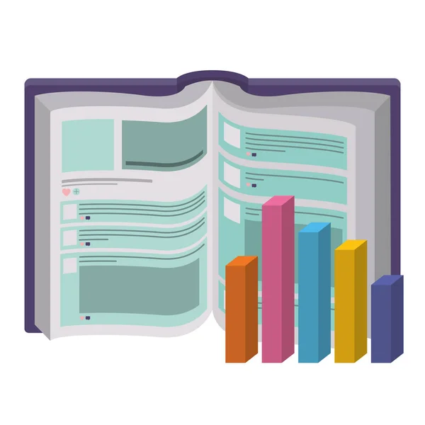Text book with statistics bars isolated icon — Stock Vector