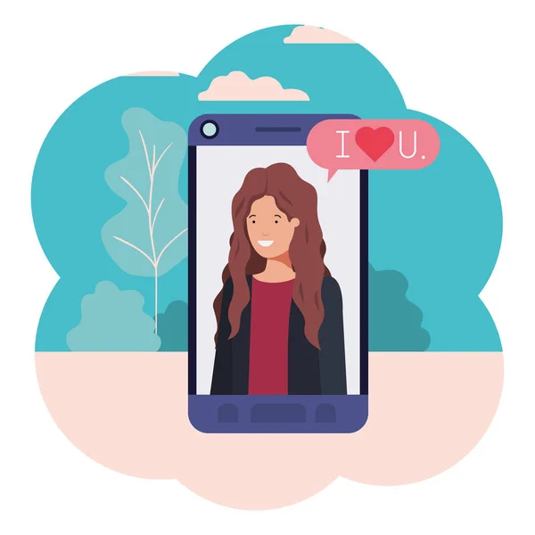 Junge Geschäftsfrau im Smartphone mit Sprechblase — Stockvektor