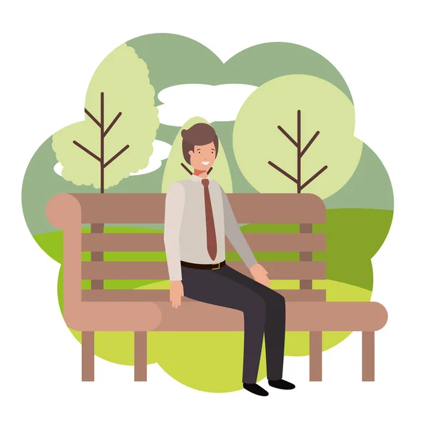 Empresário sentado na cadeira do parque com paisagem — Vetor de Stock