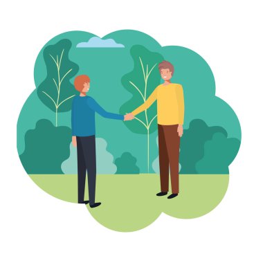 Eller ve peyzaj tutan genç erkekler