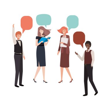 Grup insanlar iş ile konuşma balonu