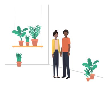 ev bitki avatar karakteri ile genç çift