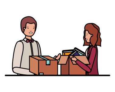 karton kutu avatar karakteri ile genç çift