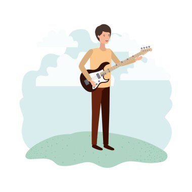 Peyzaj karakteri elektrik gitar ile adam