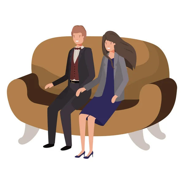 Casal de negócios sentado no personagem avatar sofá — Vetor de Stock