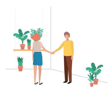 ev bitki avatar karakteri ile genç çift