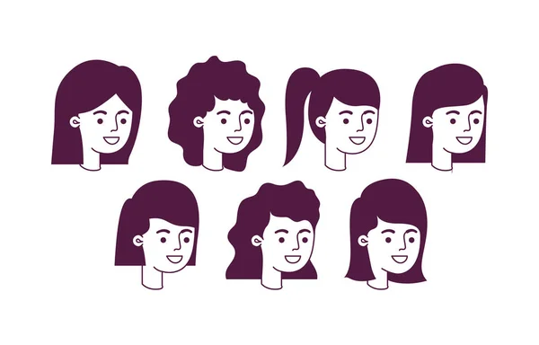 Group of girls heads characters — Stock Vector