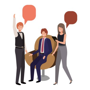 Grup insanlar iş ile konuşma balonu