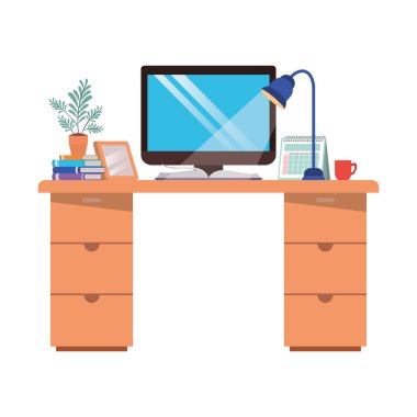 bilgisayar yalıtılmış simge ile ofis masası