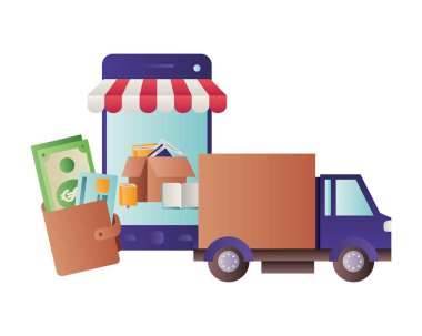 çadır ve alışveriş çantaları ile Smartphone