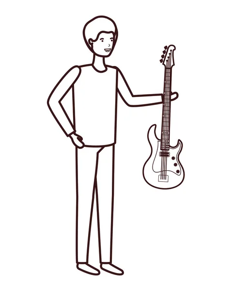 Junger Mann mit E-Gitarre-Charakter — Stockvektor