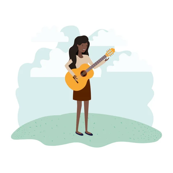 Жінка з гітарою в пейзажному аватарі — стоковий вектор