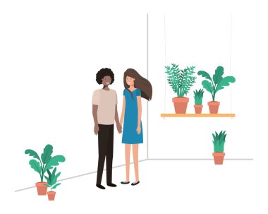 ev bitki avatar karakteri ile genç çift