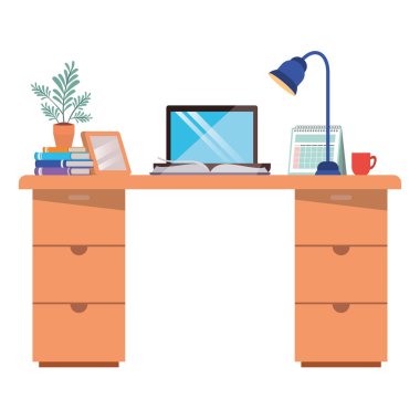 Laptop yalıtılmış simgesi ile ofis masası