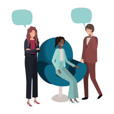 Grup insanlar iş ile konuşma balonu