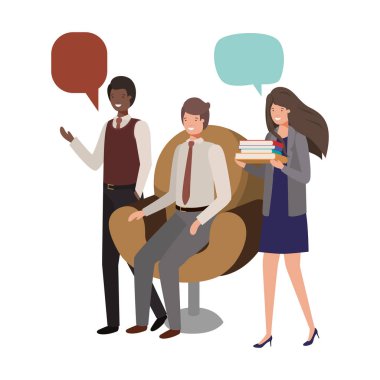 Grup insanlar iş ile konuşma balonu