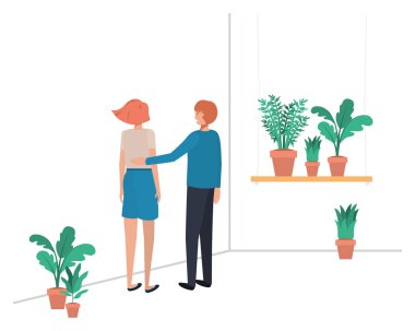 ev bitki avatar karakteri ile genç çift