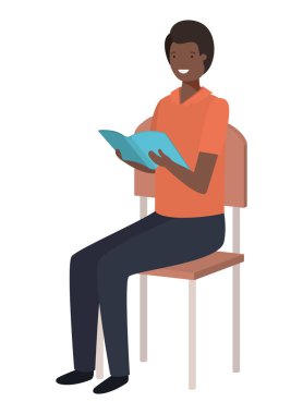 siyah adam okul koltuğu okuma kitap oturan