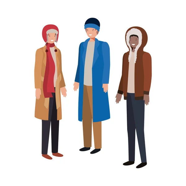 Hombres con carácter avatar ropa de invierno — Vector de stock