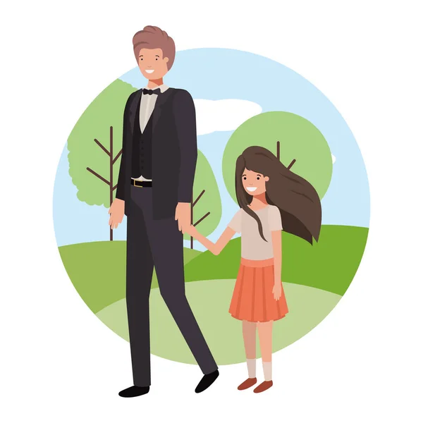 Vader en dochter in landschap avatar karakter — Stockvector
