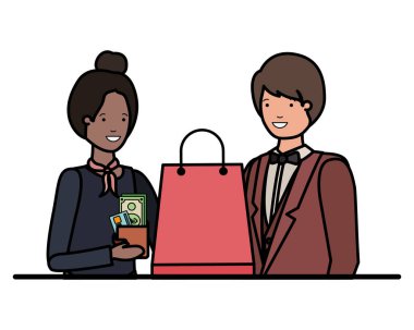 birkaç genç ile alışveriş çantası avatar karakter