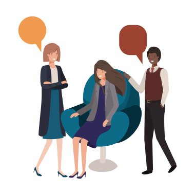 Grup insanlar iş ile konuşma balonu