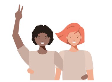 Eller yukarı avatar karakter ile genç çift