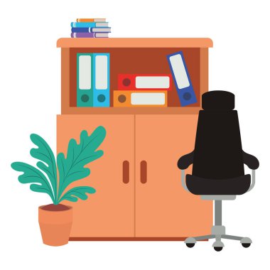 kitap ve ofis koltuğu ile raf izole simgesi