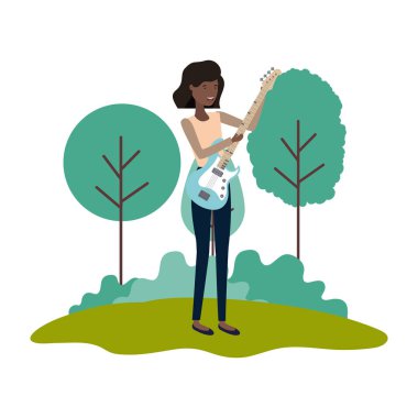Peyzaj karakteri elektrik gitar ile kadın