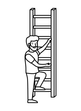 Ahşap merdiven avatar karakter ile adam