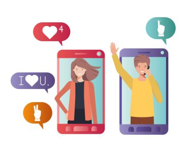 akıllı telefon avatar karakter genç çift