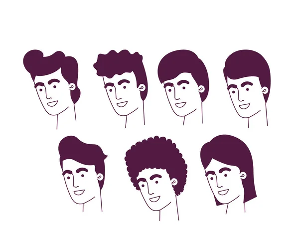 Grupp av män huvuden tecken — Stock vektor
