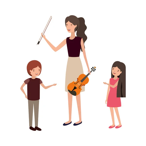 Kobieta z dziećmi i skrzypce charakter — Wektor stockowy