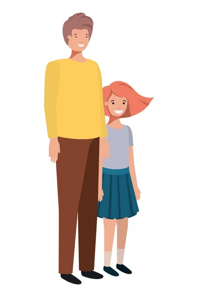 父亲和女儿微笑的化身字符 — 图库矢量图片