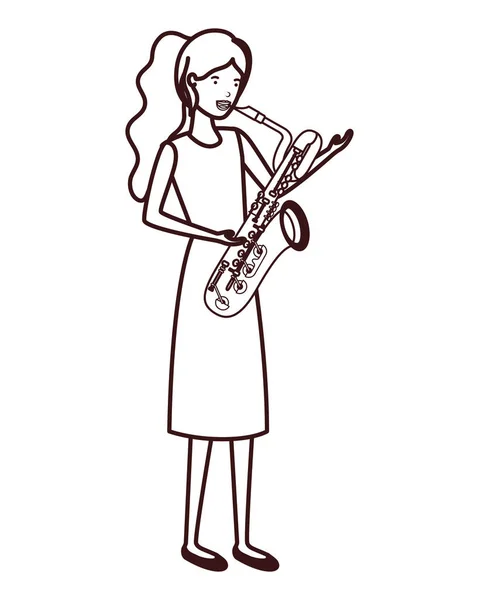 Jovem mulher com caráter saxofone —  Vetores de Stock
