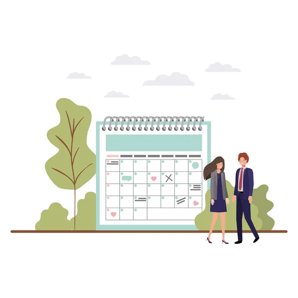 Par affärer med kalender påminnelse avatar karaktär — Stock vektor