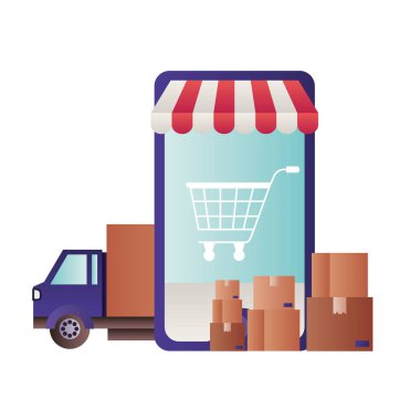 çadır ve alışveriş sepeti ile Smartphone