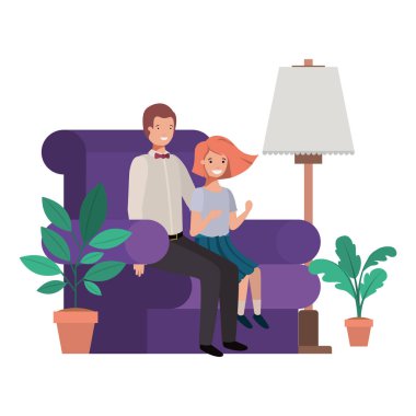 Baba ve kızı kanepe avatar karakter oturan