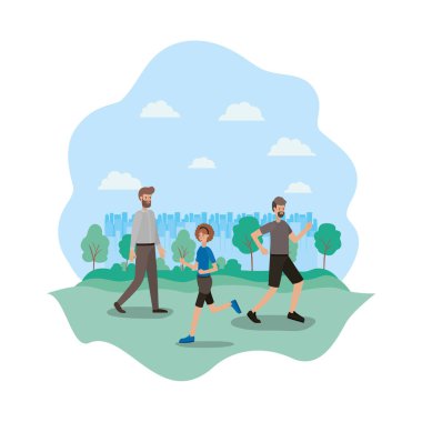 parkta yürüyen insanlar grubu