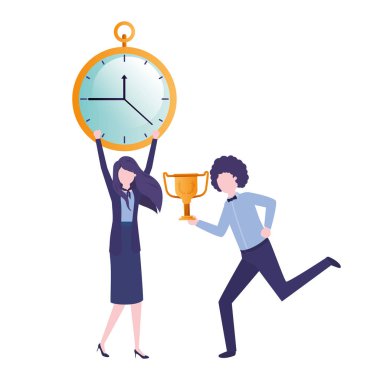 Saat ve kupa avatar karakter ile iş çift