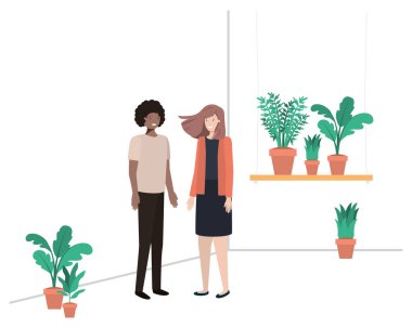 ev bitki avatar karakteri ile genç çift