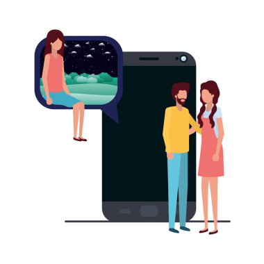 Cihaz ekran avatar karakter ile kişi grubu