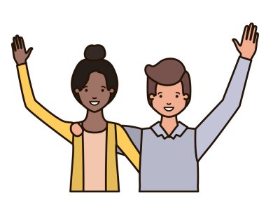 Eller yukarı avatar karakter ile genç çift