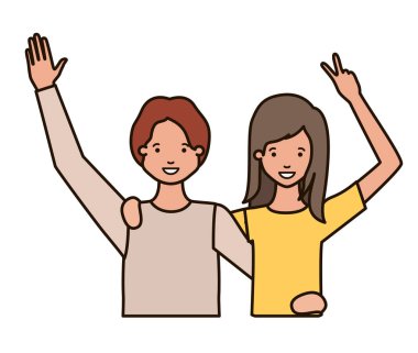 Eller yukarı avatar karakter ile genç çift