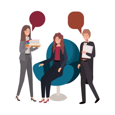 Grup insanlar iş ile konuşma balonu