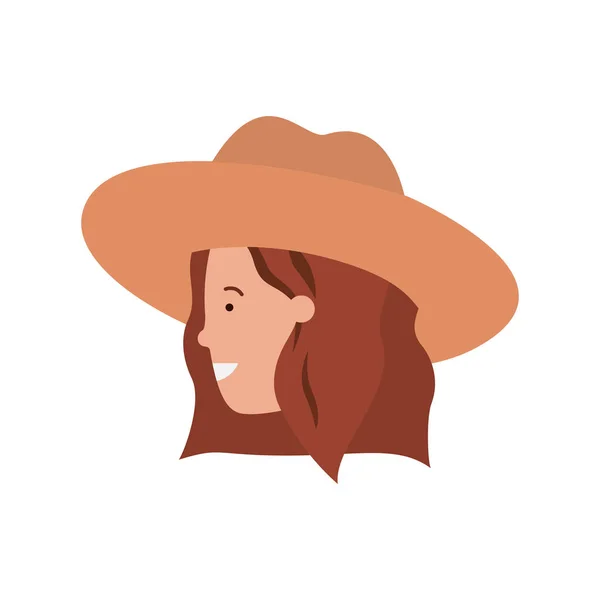 Tête de femme avec chapeau avatar personnage — Image vectorielle